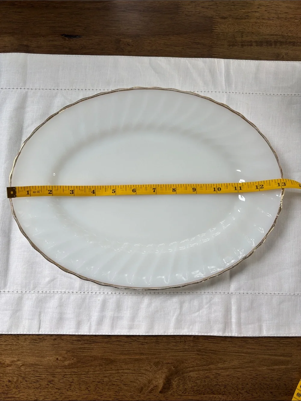 Vintage Anchor Hocking Milk Glass Serving Platter with Gold Rim